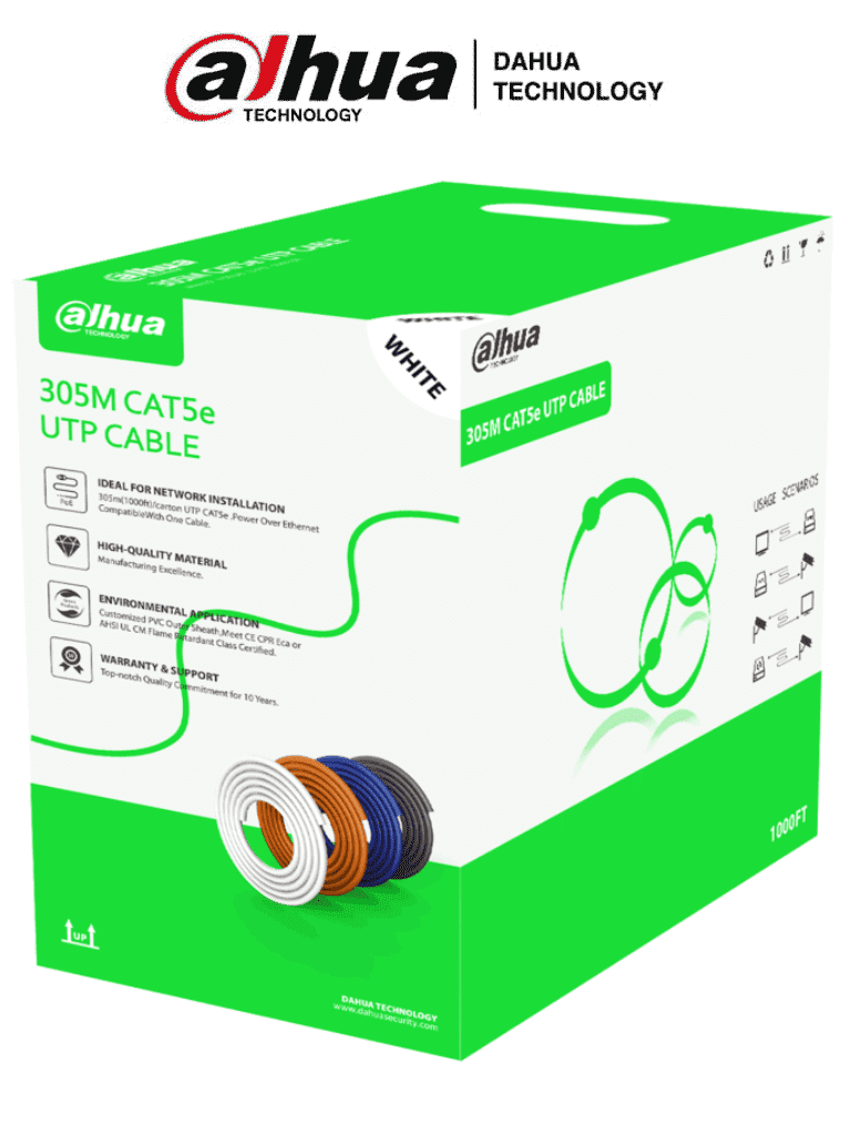 Bobina de Cable Dahua UTP Cat5e CCA 305 Metros Uso Interior Cubierta